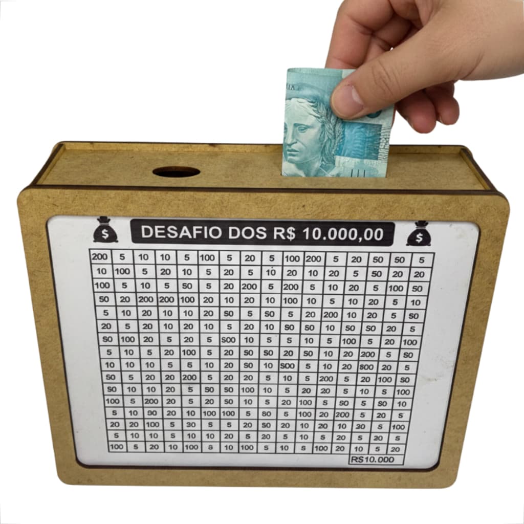 Cofre Desafio Japonês Cofrinho junte 1mil /2mil/5mil/10mil/20mil MDF 22x18x6cm  Viagem Casamento