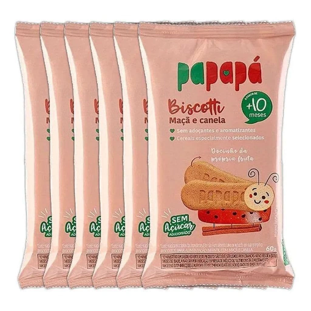 Biscoito Infantil Biscotti Maçã E Canela Papapá 60g Kit 6un