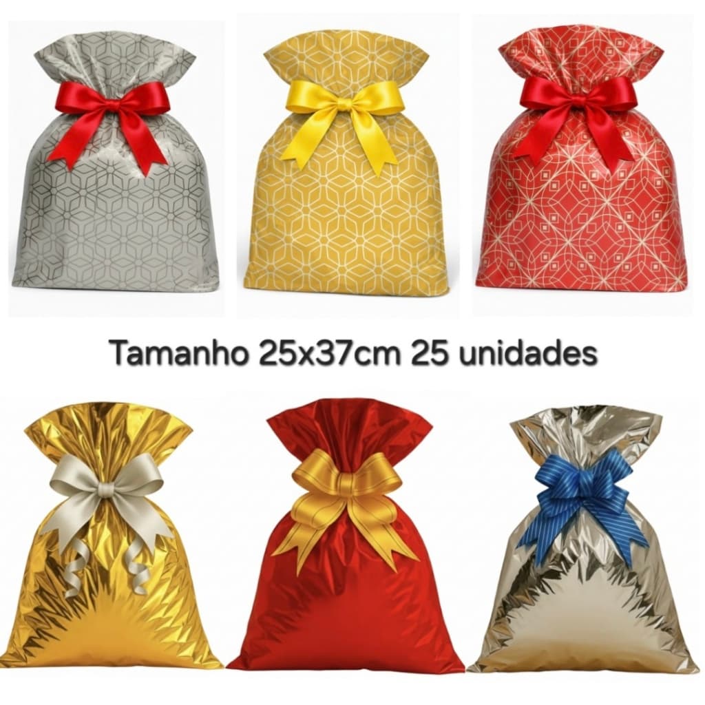 Saco de Presente BOPP 25x37cm 25 unidades Metalizados Varias Estampas Premium