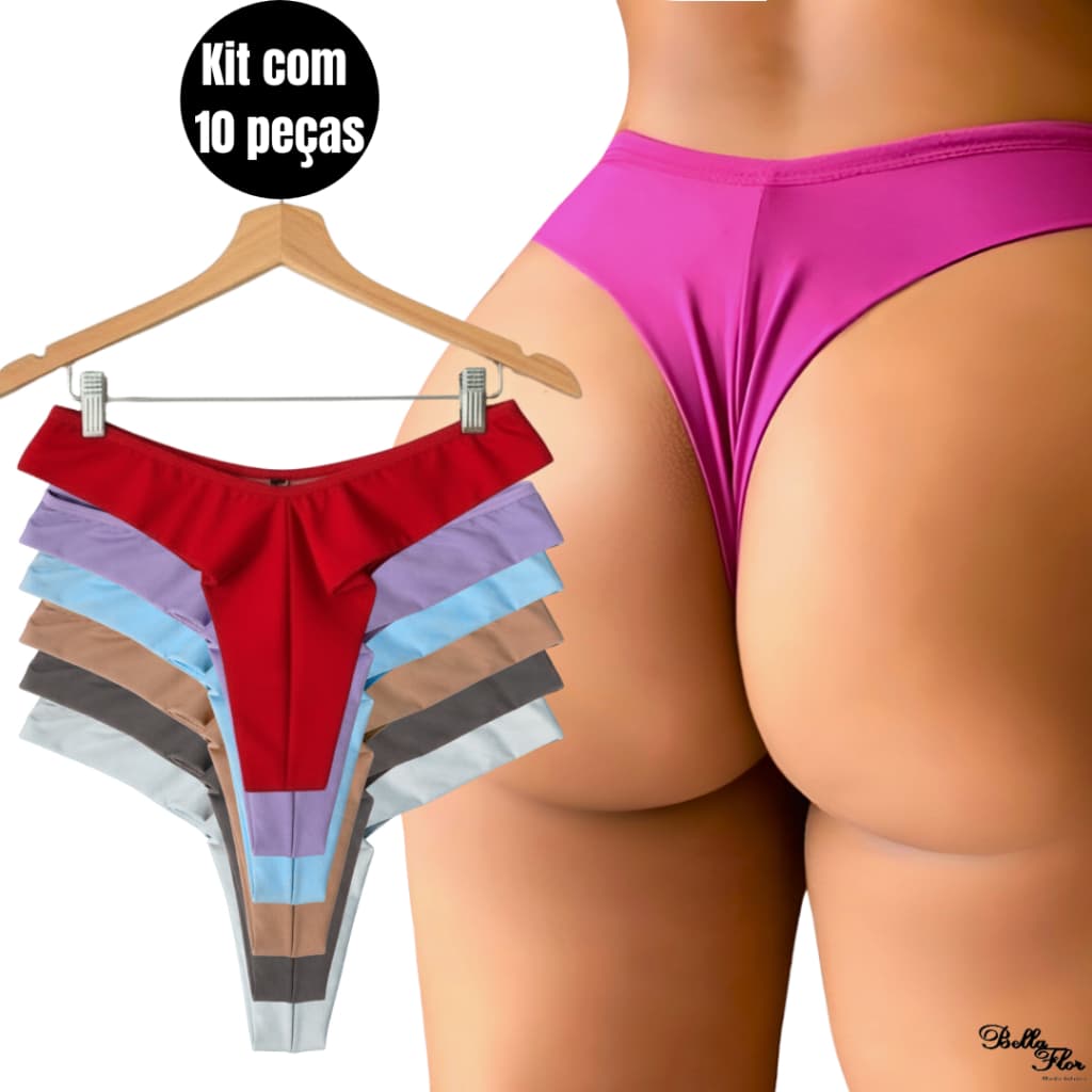 Kit com 10 Calcinhas Fio Dental Duplo Empina Bumbum Conforto Sensual Levanta Bumbum