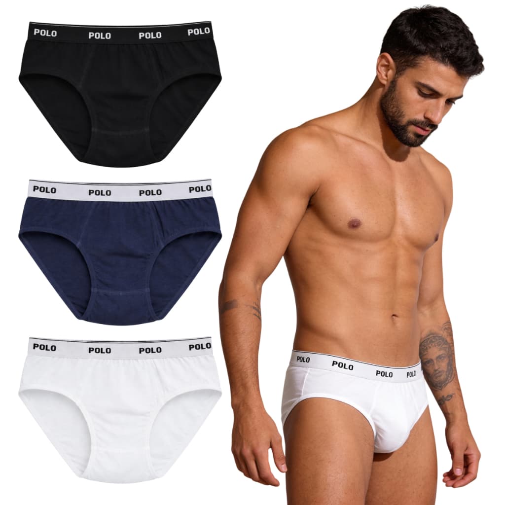 Kit 3 Cuecas Slip Polo Star Cotton 100% Algodão Penteado Masculina Adulto Tradicional