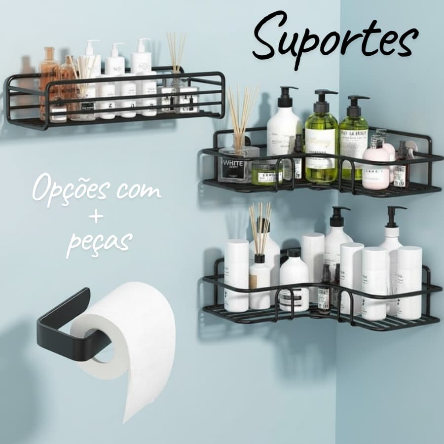 Prateleiras De Banheiro Suporte De Shampoo Organizador Sem Furo Reto e Canto 1/3/4/7 PEÇAS