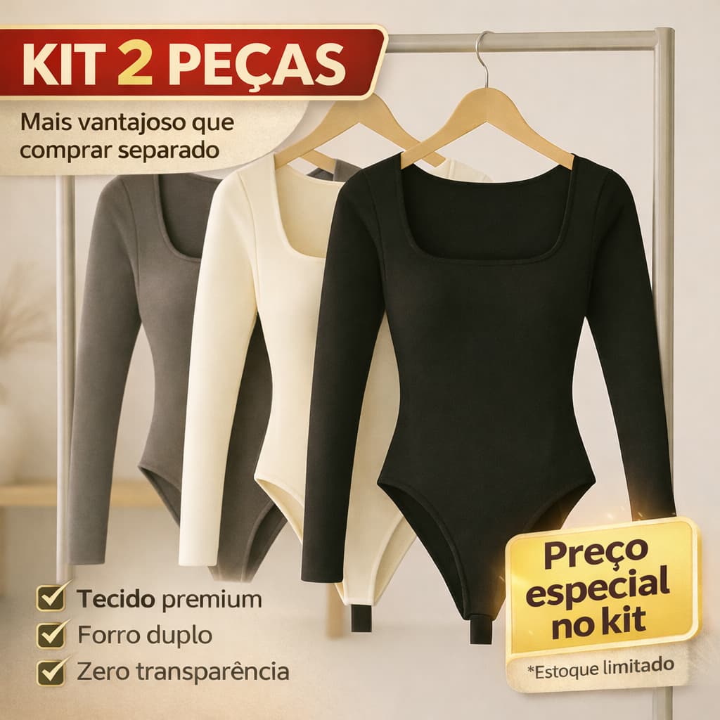 Body Feminino Manga Longa Inverno Forrado Suplex Casual