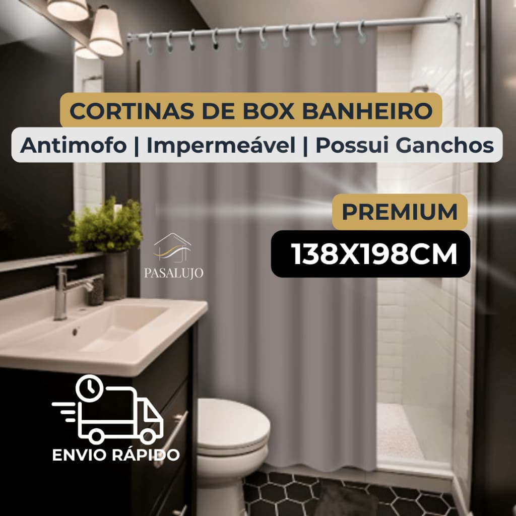 Cortina para Box de Banheiro Lisa Impermeável Antimofo PVC/VINIL Com Ganchos Inclusos Diversas Cores