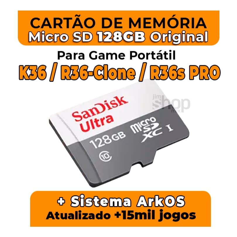 Cartão MicroSD P/Game K36 / R36-Clone / QR36s / R36 Pro / R36s GT +Sistema ArkOS +Jogos – Envio Imediato