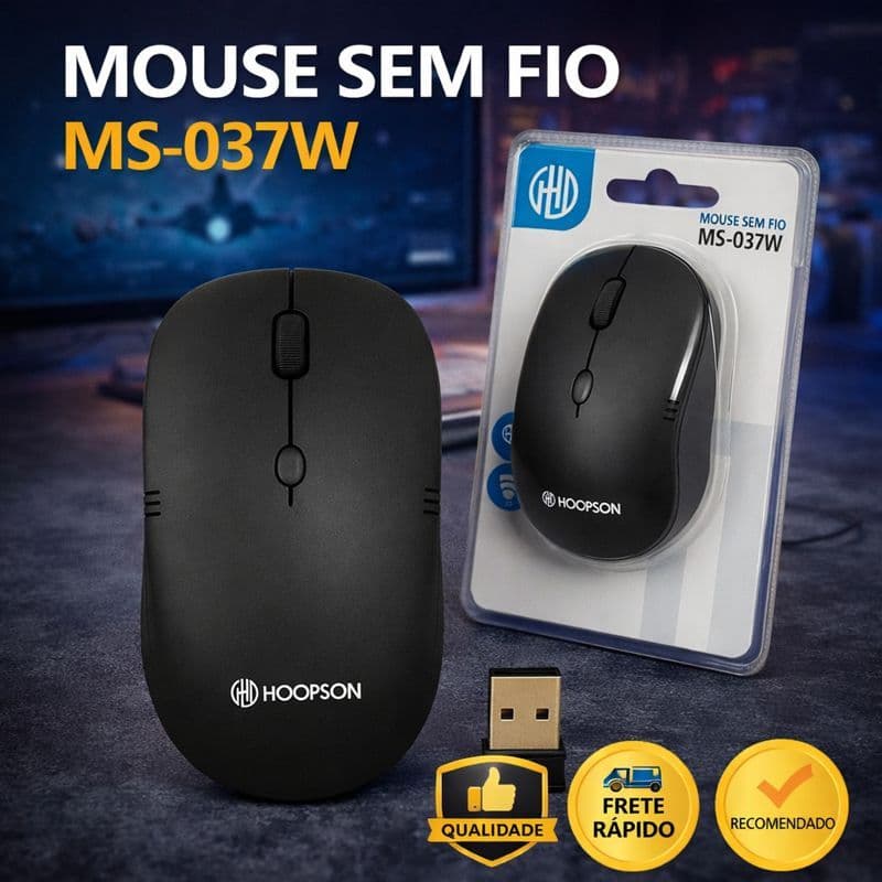 Mouse Sem Fio USB 1600 DPI – Preto, Compatível com PC, Notebook, DVR e NVR, Ideal para Escritório