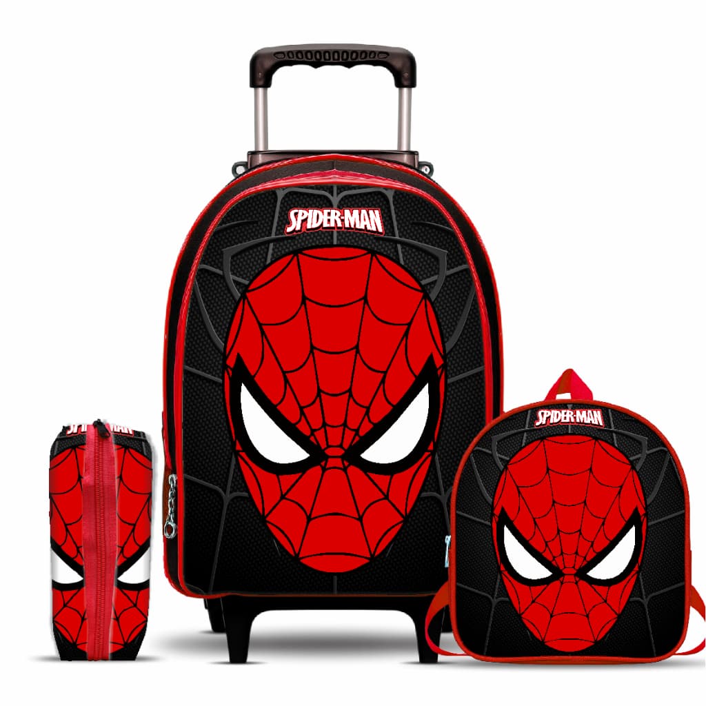 Kit Mochila Escolar Aranha com Lancheira e Estojo - Menino - Rodinhas - Masculino