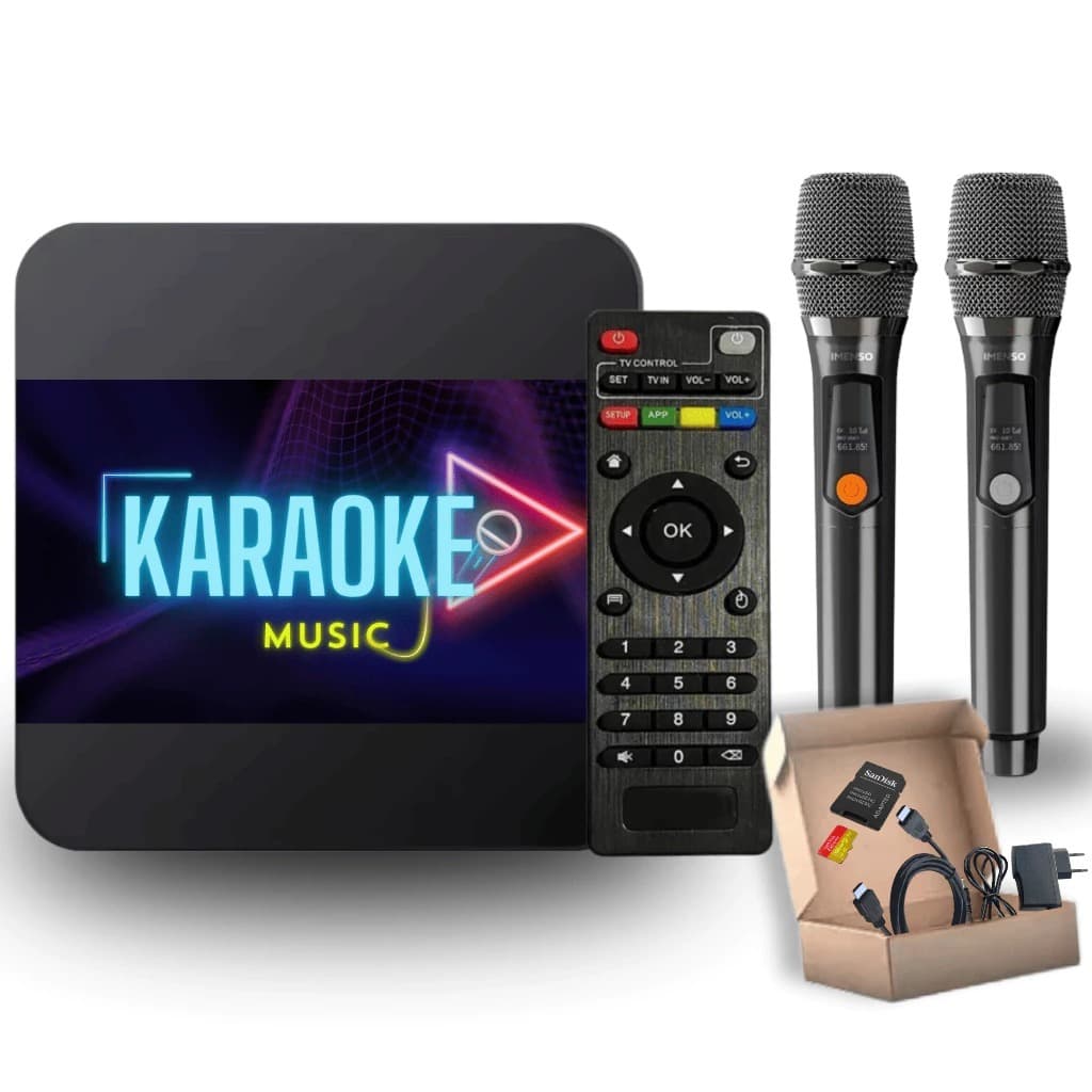 Aparelho de Karaoke + 18.000 Músicas Videoke + Pontuação Real  + 2 Microfones s/fio