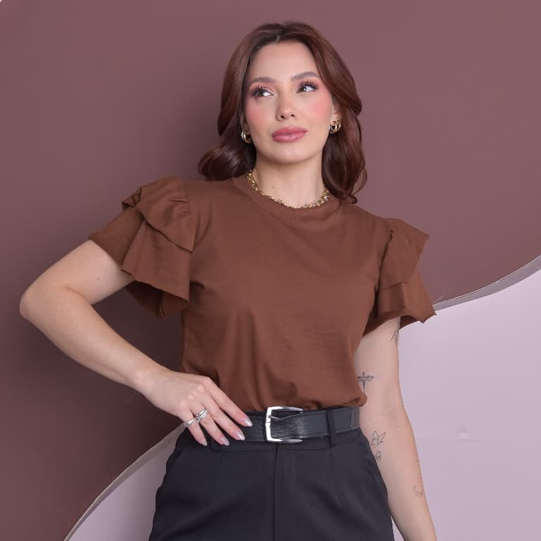 Blusa Bufante lisa feminina t shirt manga bufante look moda envagelica gola casual princesa elegante