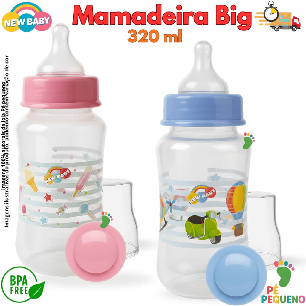 Mamadeira Luxo 320ml Big Infantil Bico Silicone Macio Ideal para Transição Bebê BPA Free New Baby