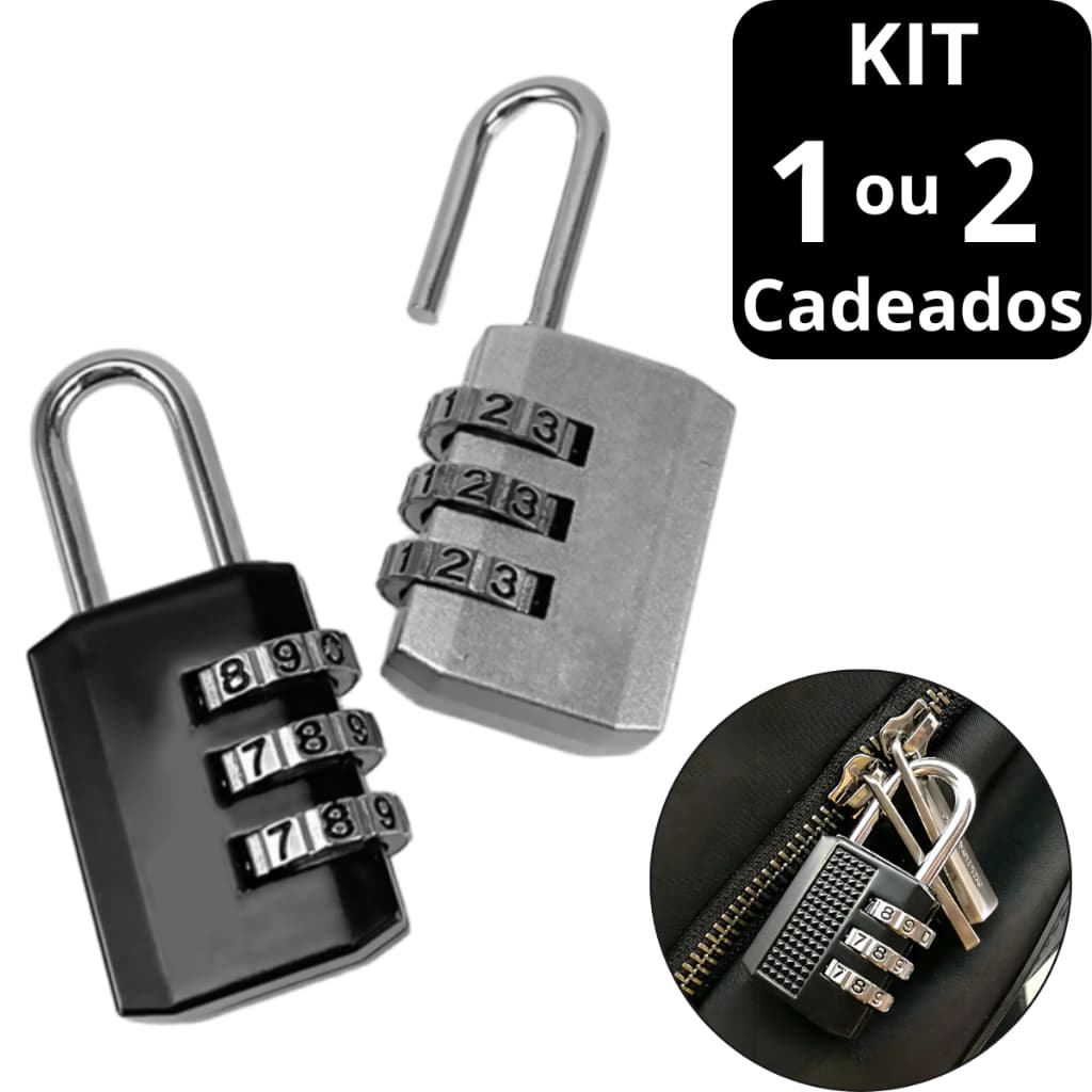 Kit Cadeados 1 Ou 2 Unidades Com Senha Segredo Código Numéricos para Mala Armário Bolsas Reforçado Metal