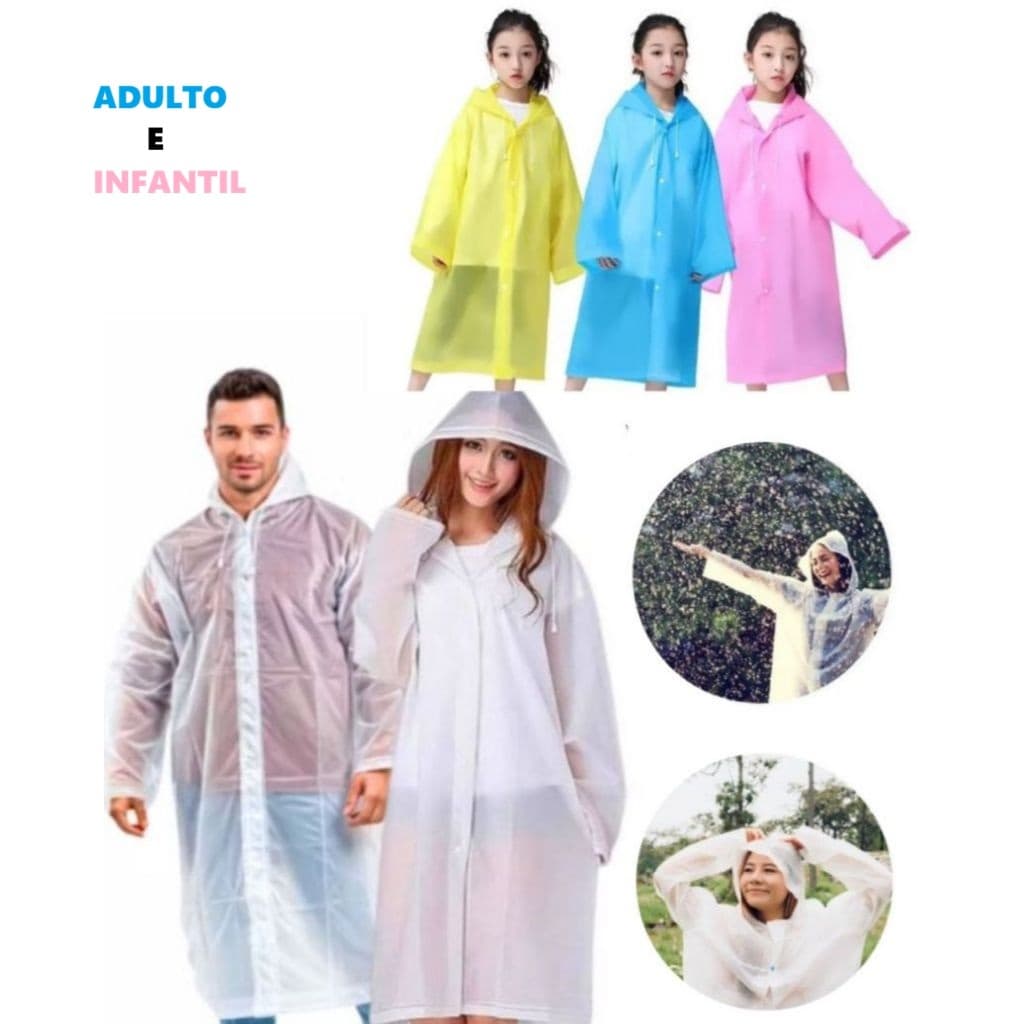 Capa de chuva com capuz resistente crianças e adultos ajustável impermeável várias cores
