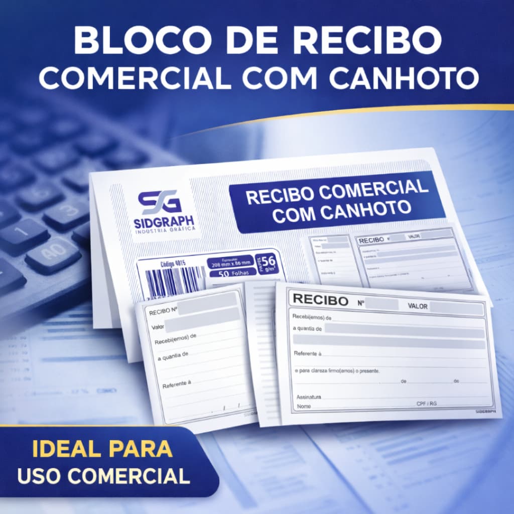 Kit 1 2 3 5 10 Bloco de Recibo Comercial com Canhoto talões com 50 Fls Comércio Autônomos
