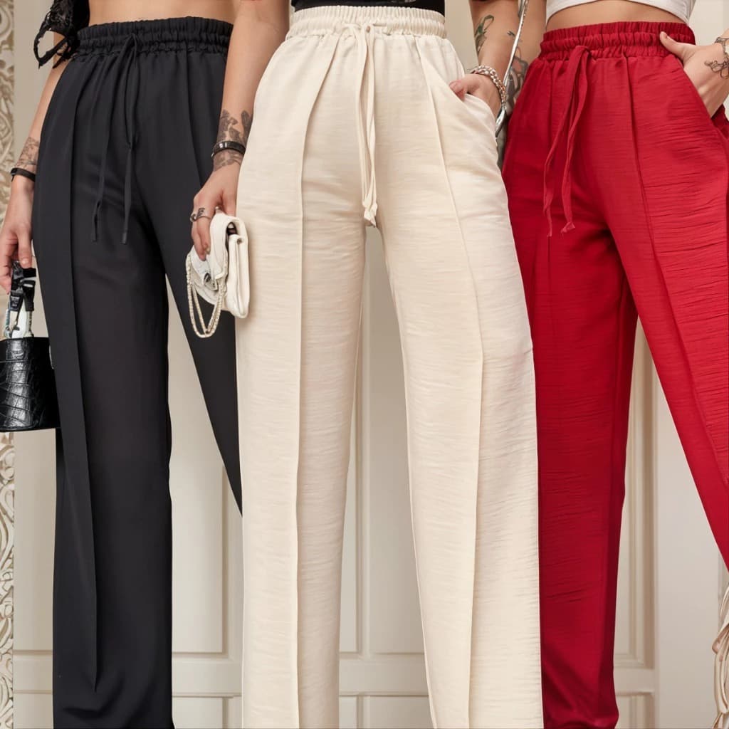 Calça Feminina Pantalona Wide Leg Duna com Bolso elastico Cintura Alta Tendência