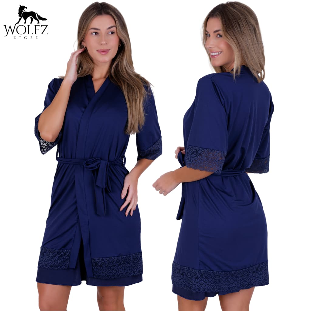 Robe de Luxo Longo Com Renda Elegante, Confortável e Sensual