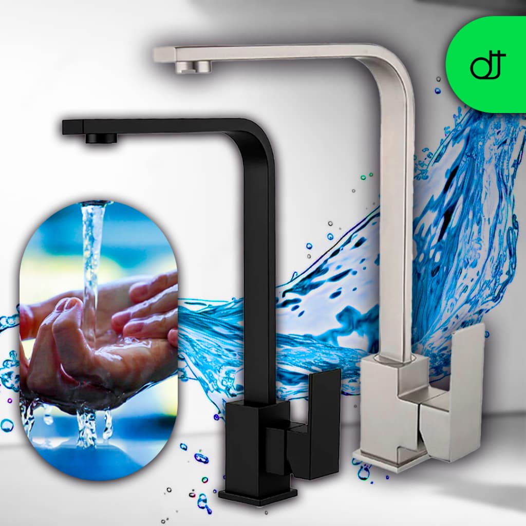 Torneira Monocomando Gourmet Bancada para Pia de Cozinha Quadrada 360 Graus de Rotação Acabamento Cromada Preta Promoção