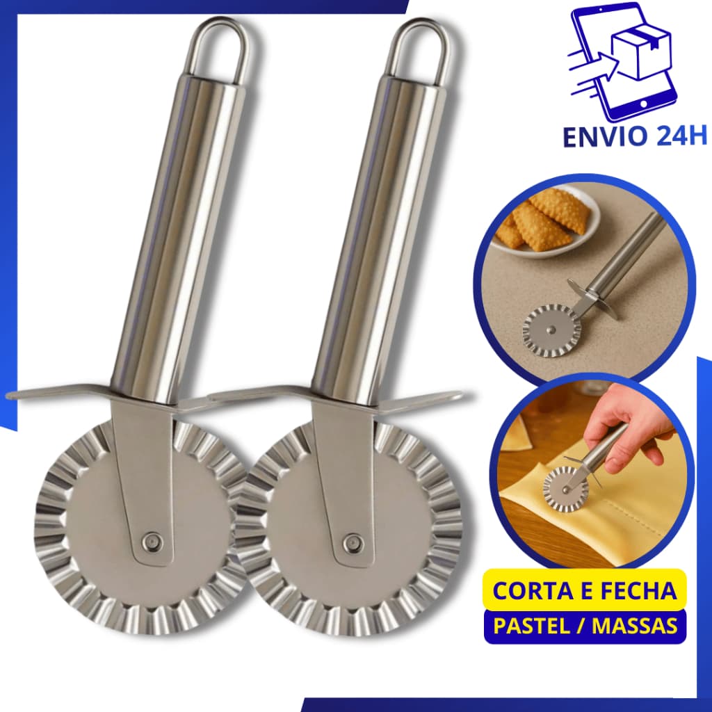 Carretilha Cortador Para Fechar e Cortar Massas Pastel Pizzas Em Aço Inox Premium