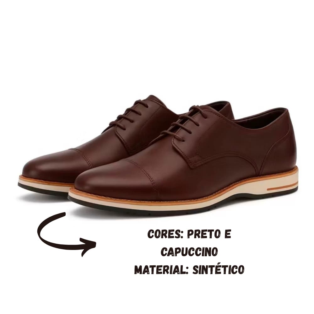 Sapato Social Masculino Clássico em Couro Sintético Com Cardaço- Preto e Café- Confortável Estiloso