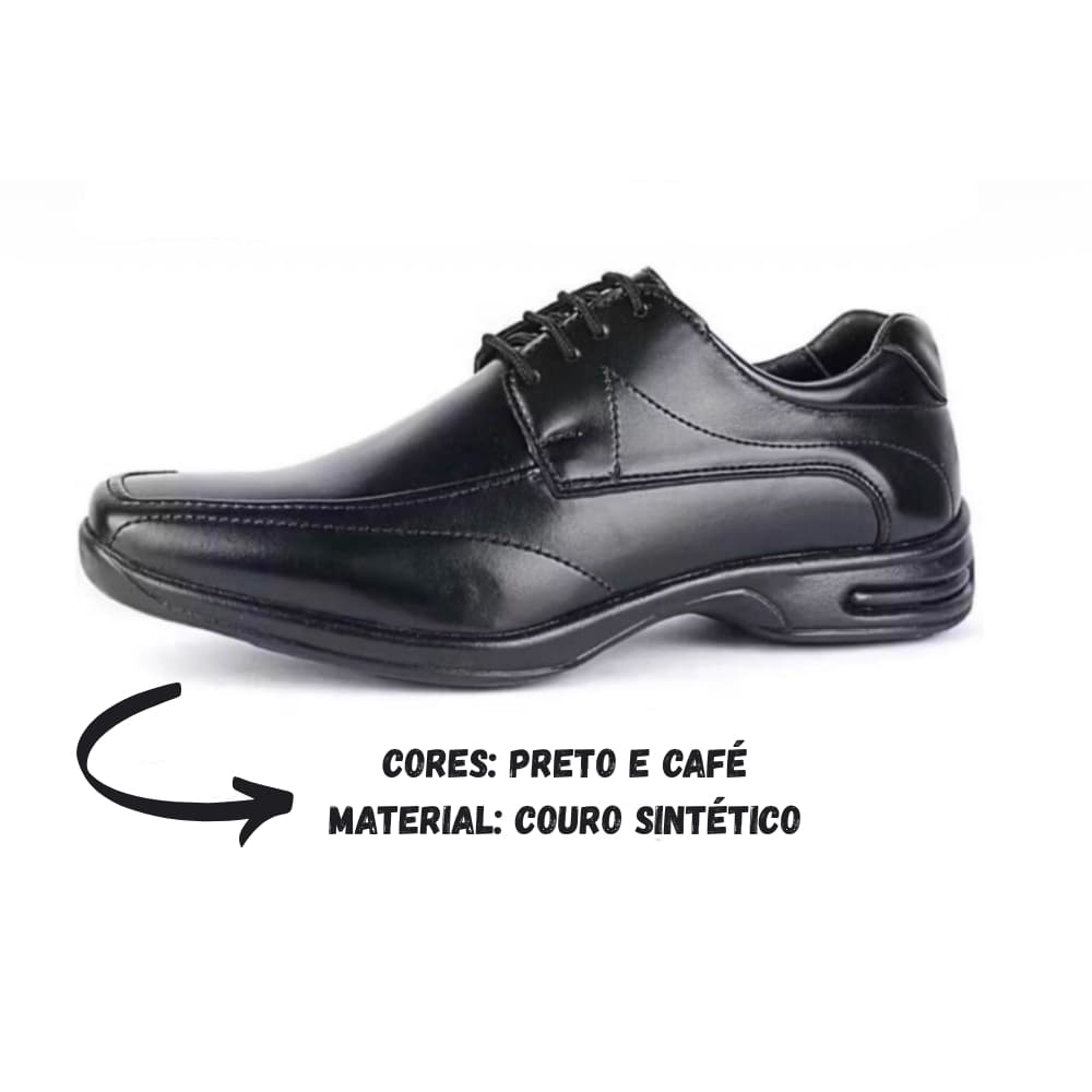 Sapato Social Masculino Clássico em Couro Sintético Com Cadarço - Preto e Café-Pará o Dia a Dia