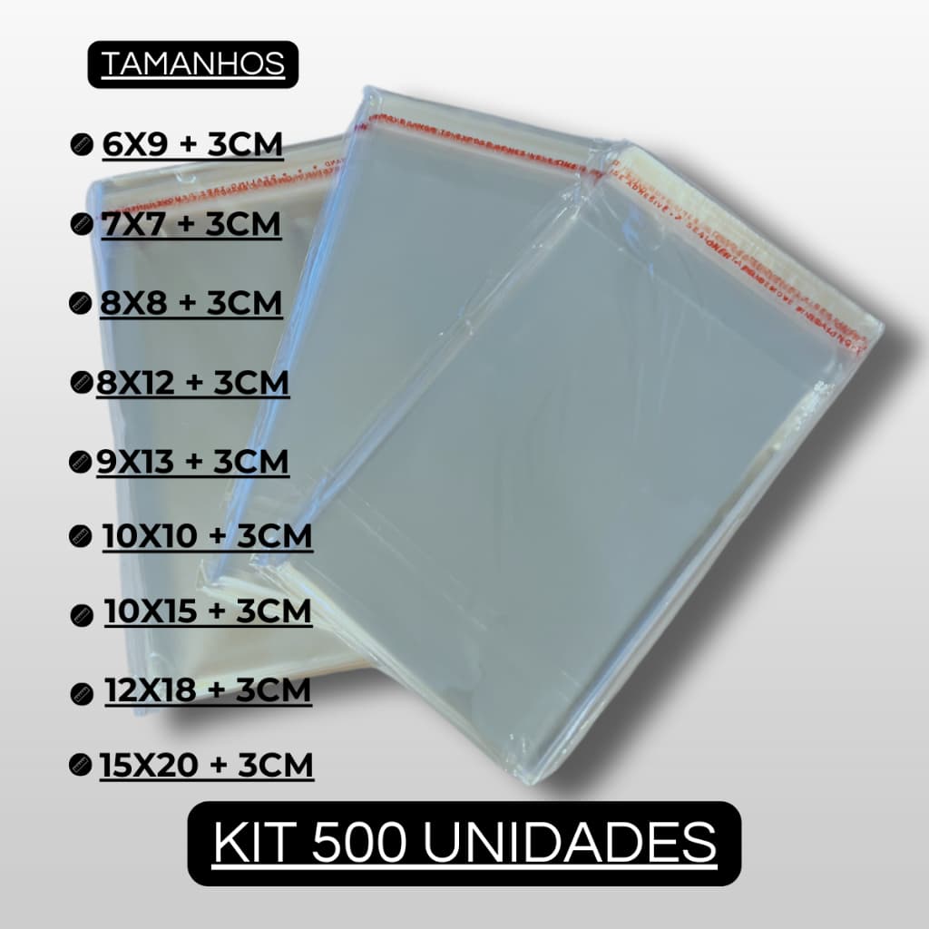 Saco Adesivado Transparente Kit 500 Unidades Saquinho Adesivo Embalagem