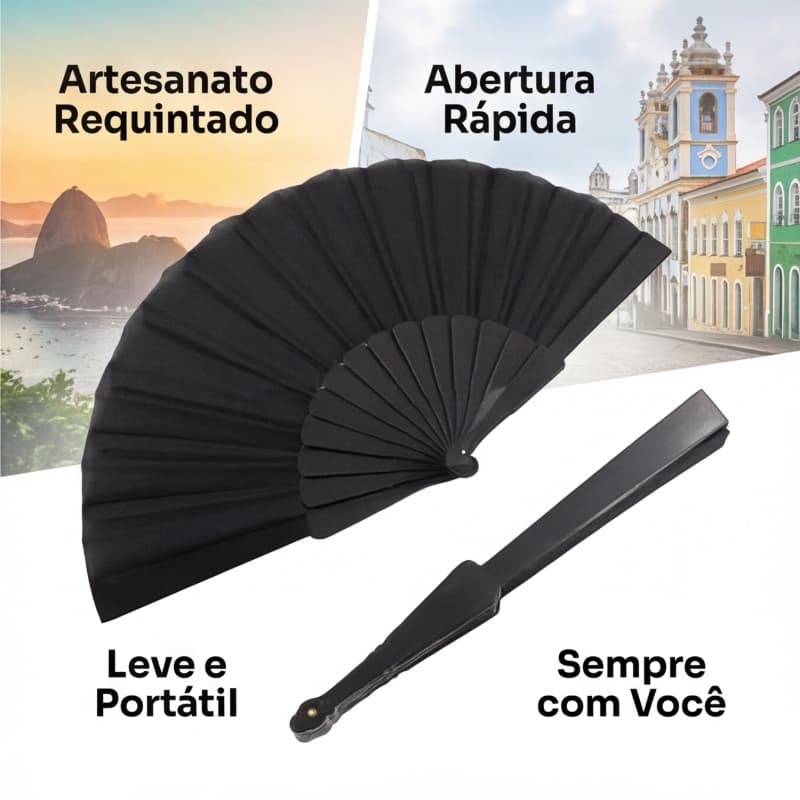 Leque Preto Dobrável — Elegante, Leve e Prático para o Calor | Presente com Significado Especial