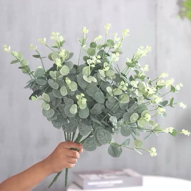 Kits 1/2/3 buque de plantas verde Artificiais Eucalipto De Folhagem  Falsa De 16 Cabeças decoracao de casa /sala/mesa