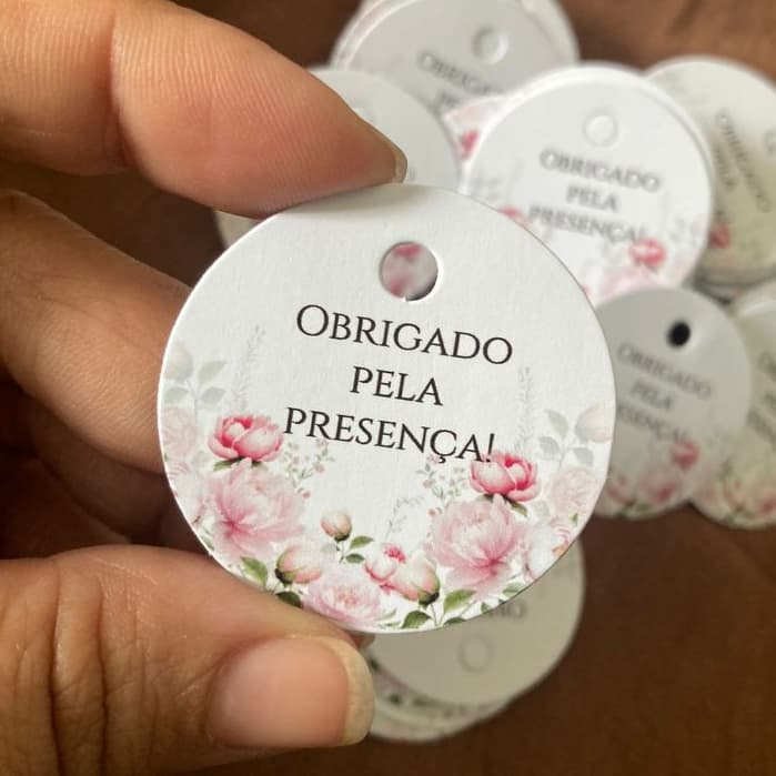 Tag de Lembrancinha Frase "Obrigado Pela Presença" Aniversário Casamento Debutante 4cm Várias Cores