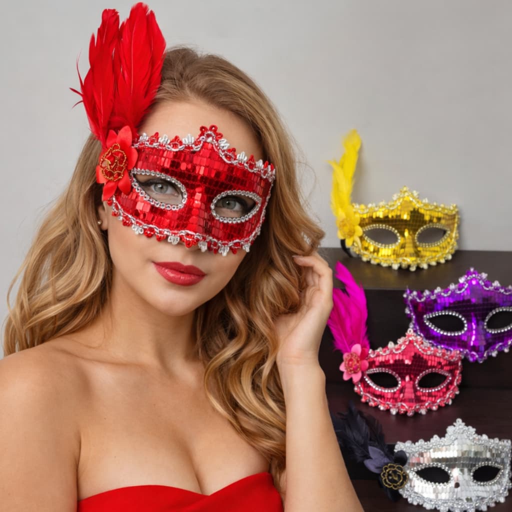 Kit 1/4/6 Máscaras de Carnaval luxo Plumas Gema Festas Eventos Baile de Mascaras micareta