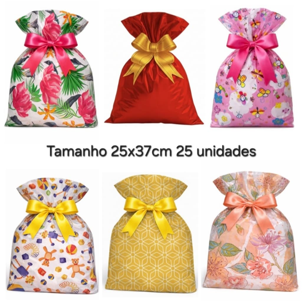 Saco de Presente BOPP 25x37cm 25 unidades Varias Estampas Unissex Premium