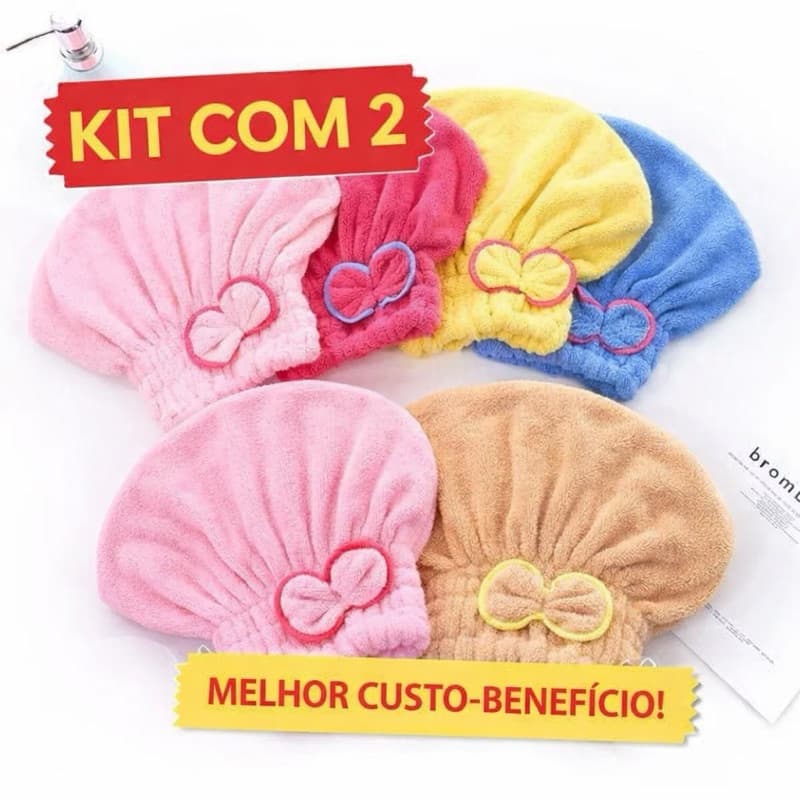 Kit 2 Touca de Banho Microfibra Super Absorvente Secagem Rápida Cabelo Feminina