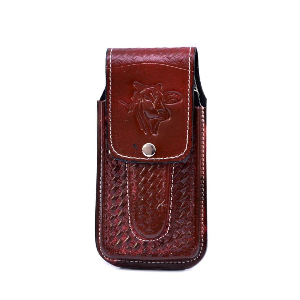 Bainha Porta Celular e Canivete Capinha Dura Canguru Conjugada Couro Legítimo Cor Chocolate.