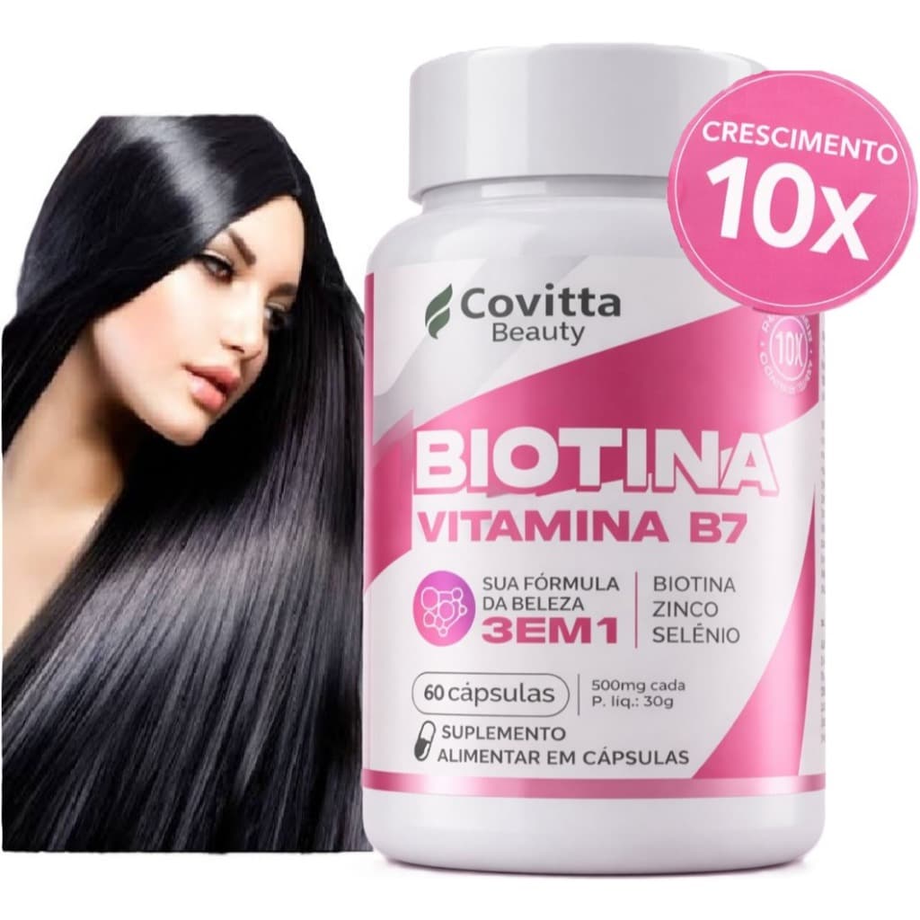 Suplemento Biotina Original 100% Vitamina B7 Covitta – Ação 3 em 1 Cabelo Pele e Unhas–60 Cápsulas