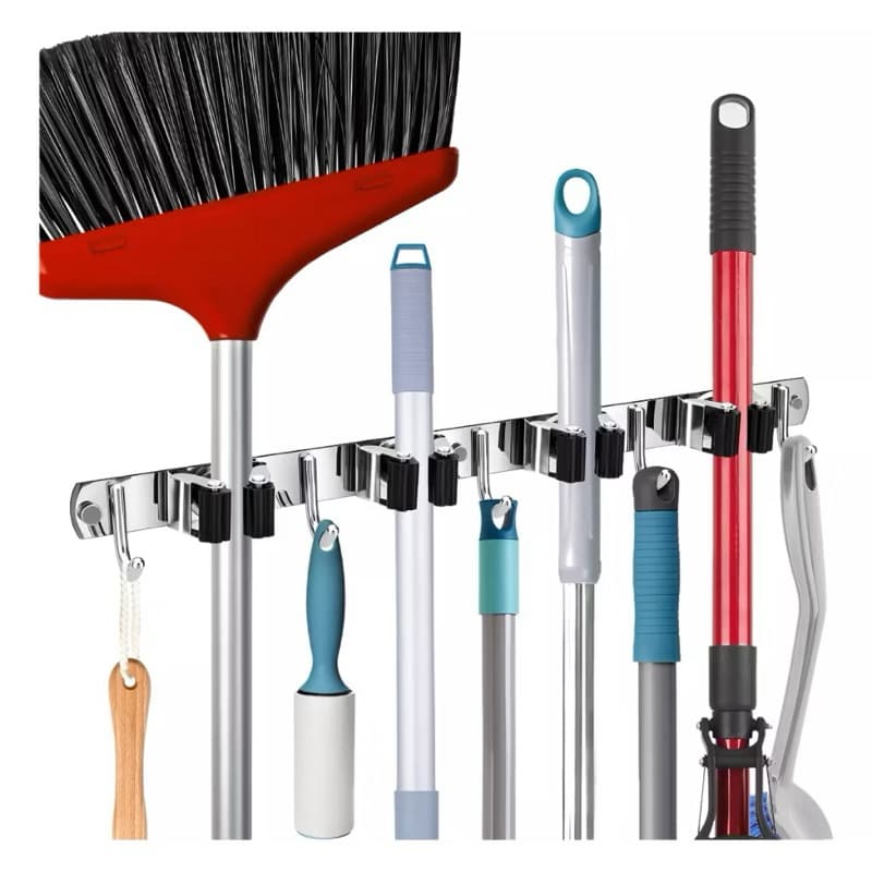 Suporte Vassoura Inox Porta Vassoureiro Parede 9 Acessórios---558