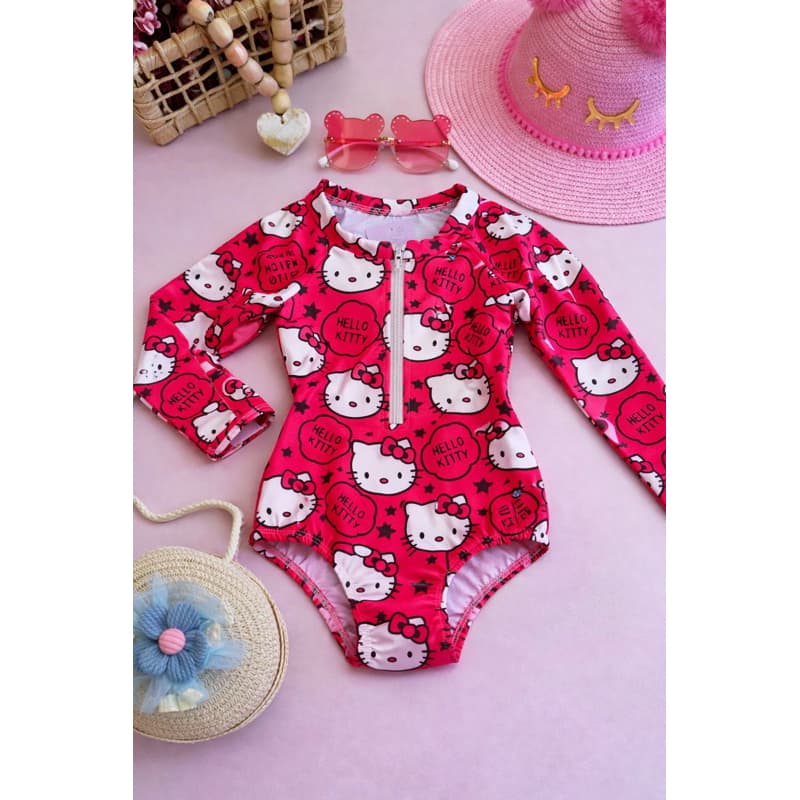 Maiô Infantil Estampas Hello Kitty Com Zíper Para Meninas