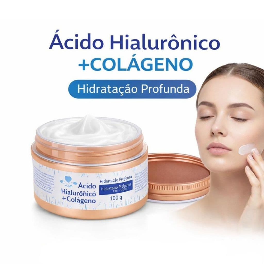 Creme Ácido Hialurônico + Colágeno Facial 100g Hidratante Anti Rugas Hidratação Profunda Para Pele