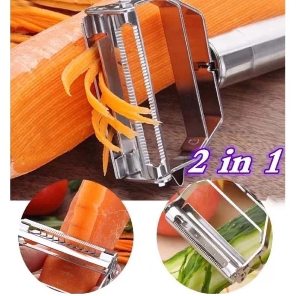 Descascador Inox 2 em 1 Dupla Lâmina Móvel - Descascador de Legumes e Frutas