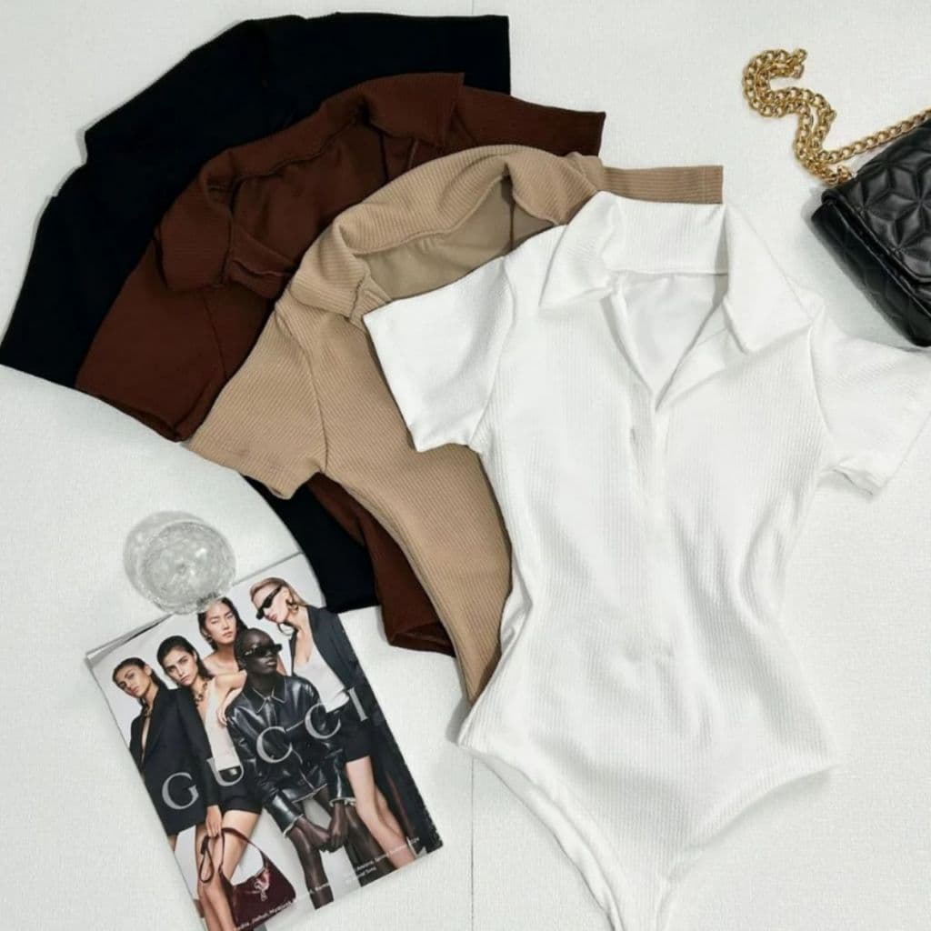 Kit 2 Body Canelado Feminino Gola Polo Manga Curta Look Evangélico Elegante Reveillon Casual