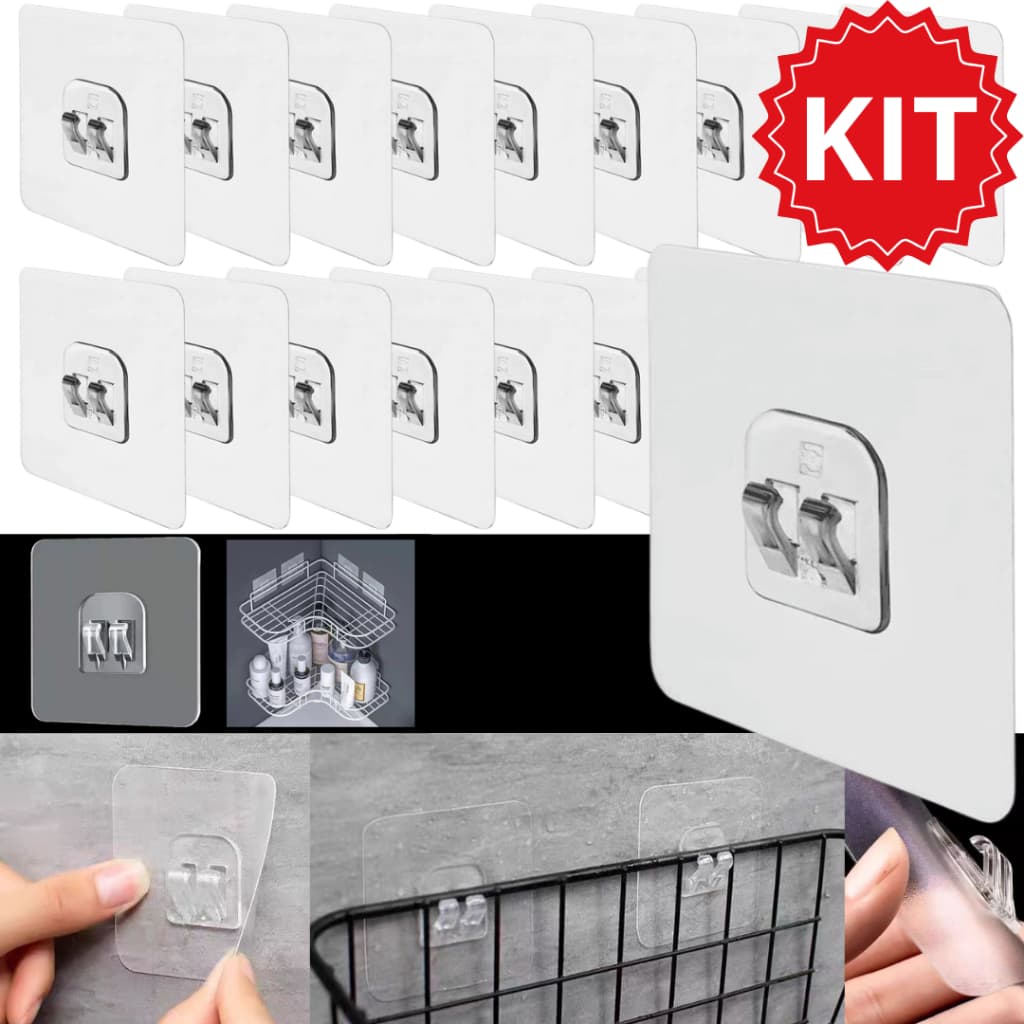 Kit Ganchos De Parede Transparente Não Marcante Autoadesivo Suporte Para Prateleira de Encaixe