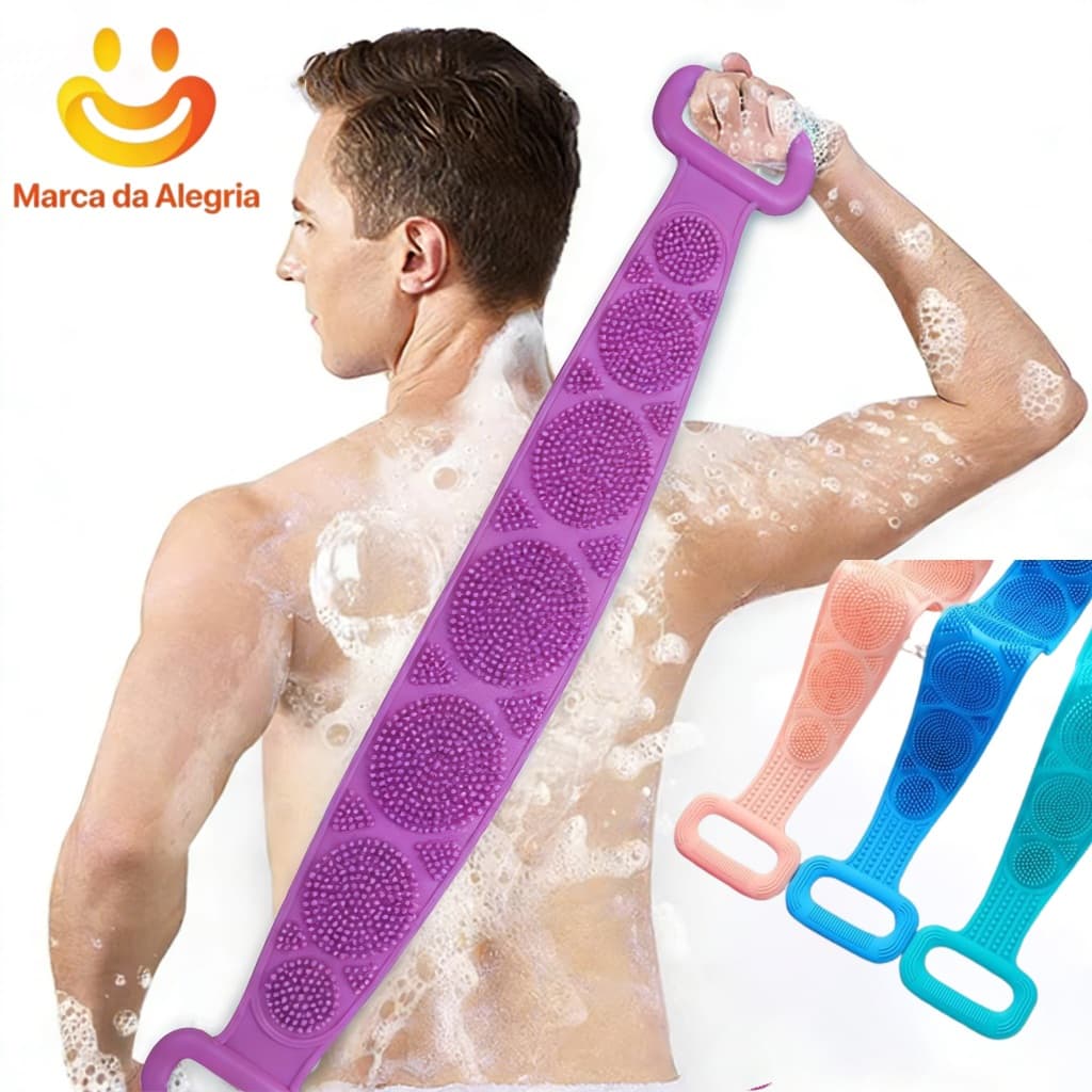 Escova de Banho esfoliante de Silicone corpo Massageadora com Cabo Longo - Para Esfoliação Limpeza e Massagem no Chuveir