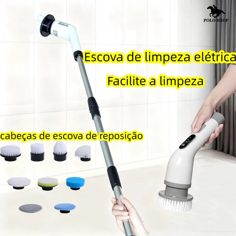 Escova Elétrica Limpeza 9 em 1 USB-C, 9 Cabeças, Recarregável, p/ Casa, Carro e Móveis