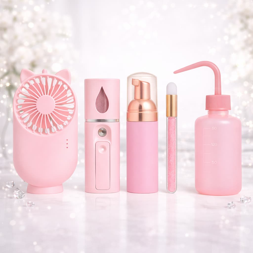 Kit Higienização Extensão de Cílios com Nano Mister, Ventilador Portátil, Pump, Pincel e Pisseta