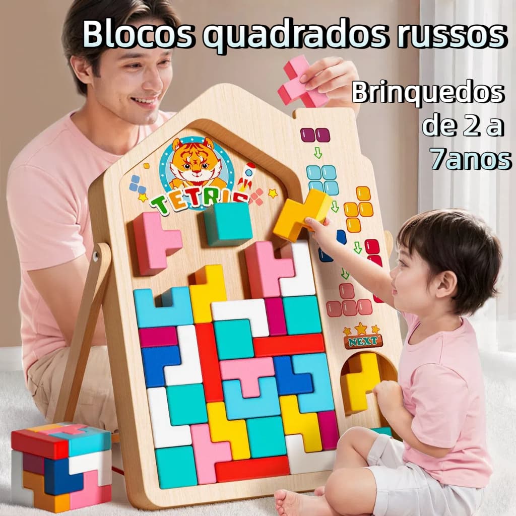 MEDOOSI Quebra Cabeça Tetris de Madeira 3D Colorido/ Jogo Brinquedo Tangram Montessori Educativo Infantil / Bebês