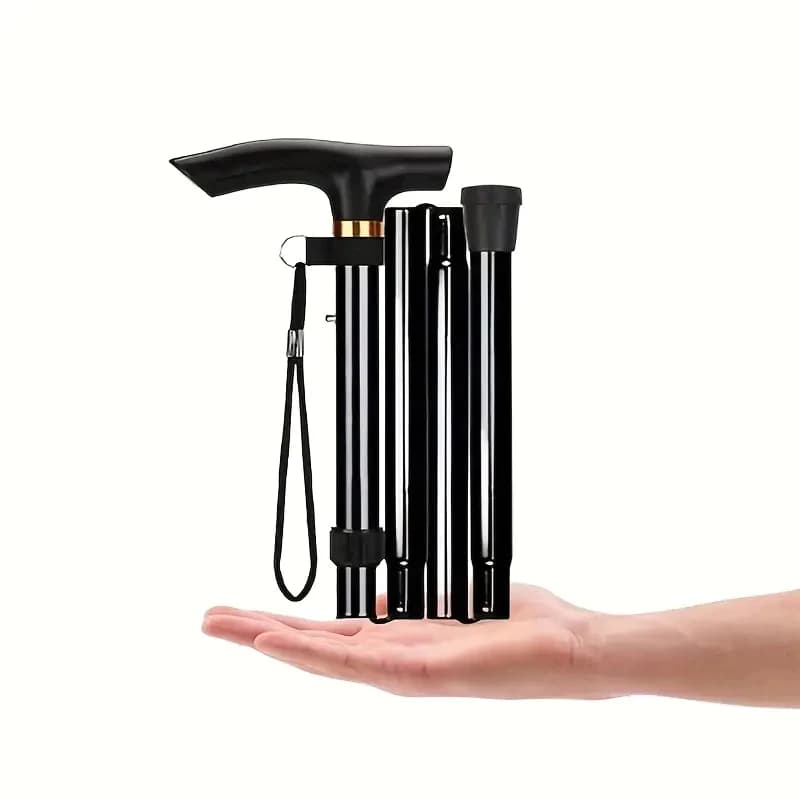 Bengala Dobrável Retrátil alta qualidade Com Regulagem E Trilha Ajustável Em Alumínio preto