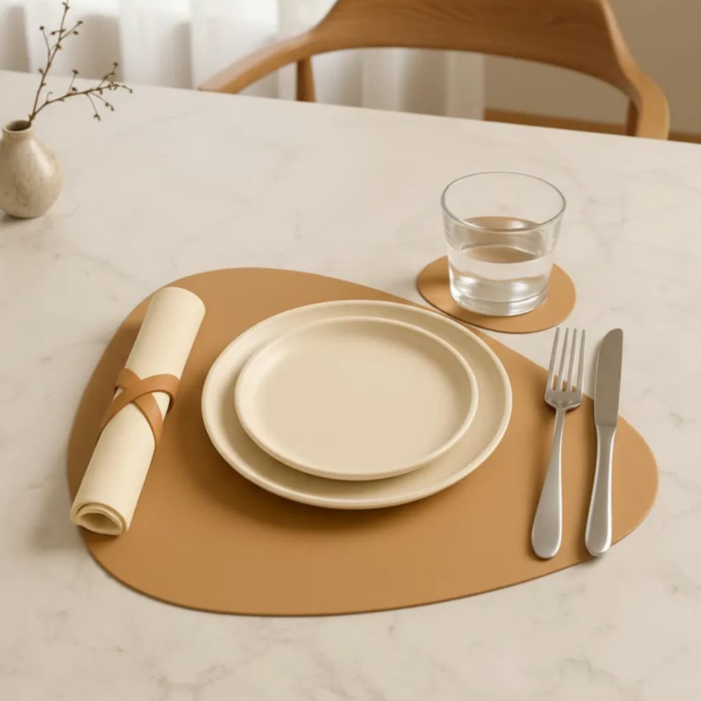 Jogo Americano Em Couro Várias Unidades Descansa Prato e Copo com Porta Guardanapo Barato