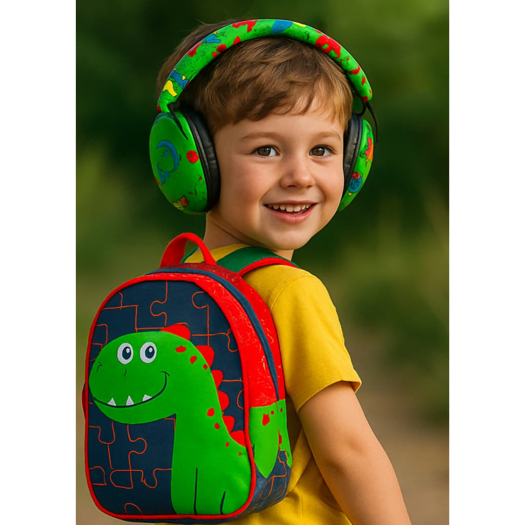 KIT Abafador Acolchoado Personalizado Dino Autista + Mochila Protetor ruídos auricular fone abafador