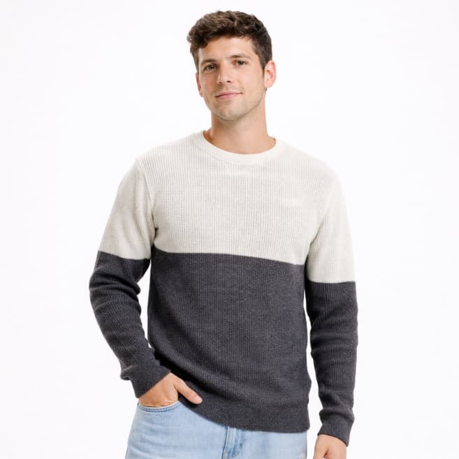 Suéter Masculino em Trico Blusa de Frio em Malha com Gola Redonda Careca Quente de Poliéster