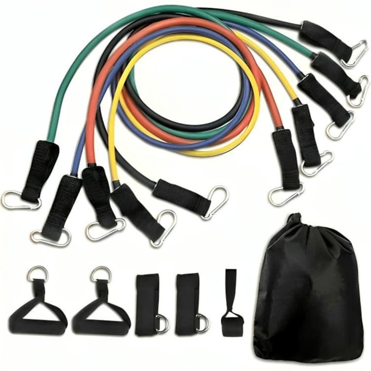Kit Elástico Extensor 11 Peças Treino em Casa Academia Fisioterapia