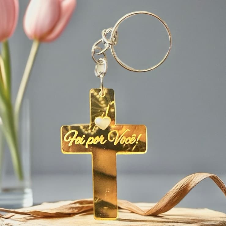 Kit CRUZ FOI POR VOCÊ ACRÍLICO DOURADO, para igreja, decoração, festa, lembrancinhas