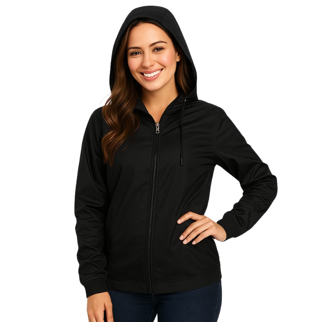 Jaqueta Agasalho corta vento feminino semi forrado com punho e capuz