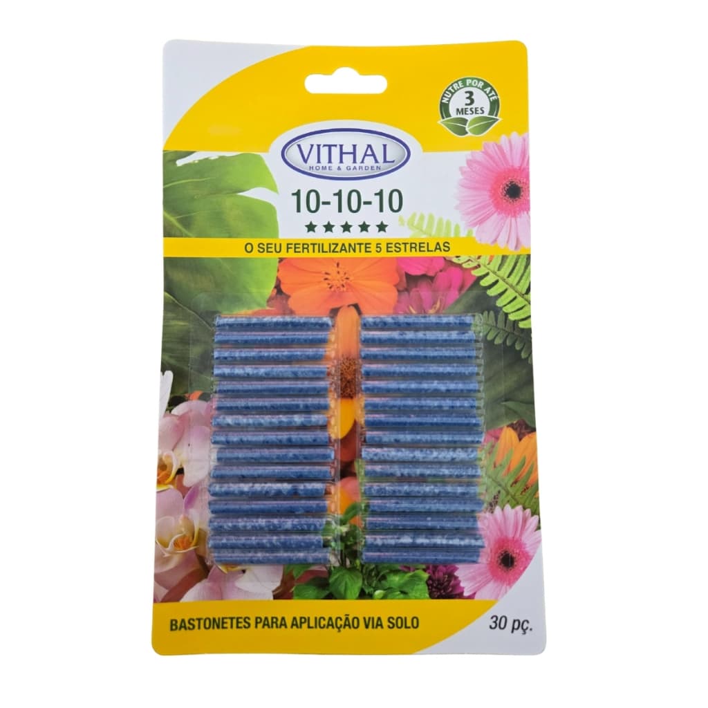 Fertilizante Bastonetes Manutenção NPK 10-10-10 Vithal 30 Unidades